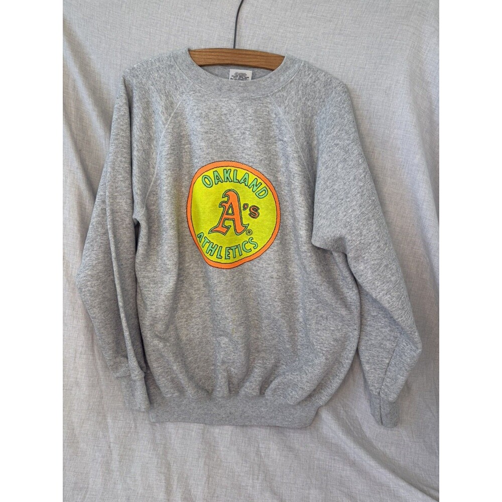Vintage Oakland A’s Athletics Black Light 90s Hanes Raglan Crewneck XL